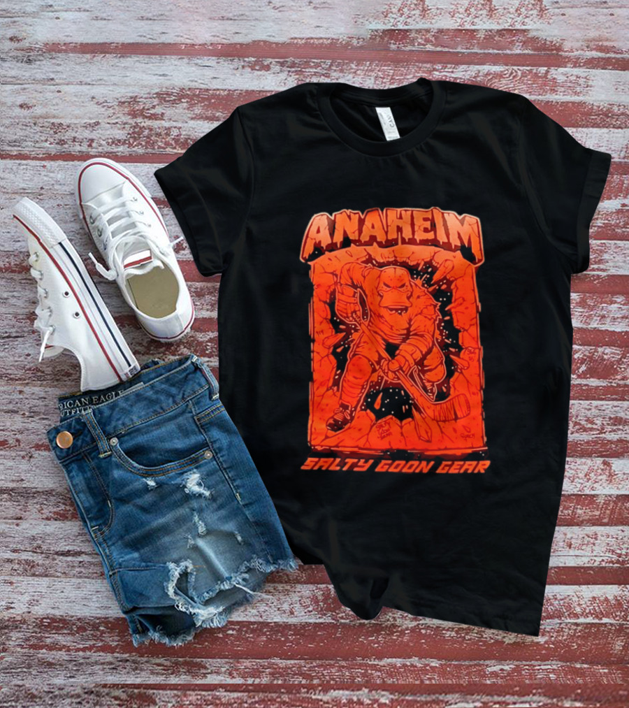 Anaheim Salty Goon Gear Aggressive Hockey Duck Breaking Wall T-Shirt