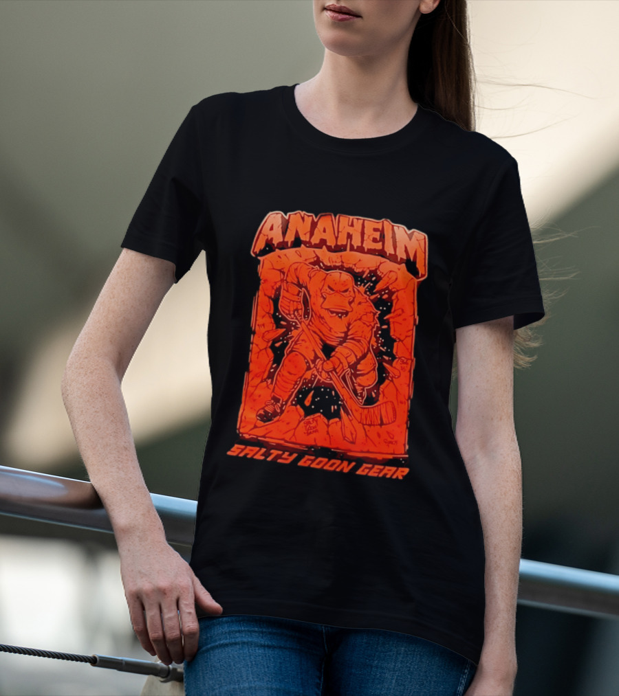 Anaheim Salty Goon Gear Aggressive Hockey Duck Breaking Wall T-Shirt