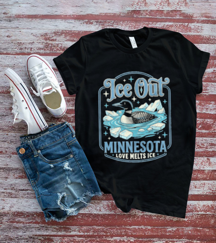 Loon Ice Out Minnesota Love Melts ICE Lake Water Bird T-Shirt