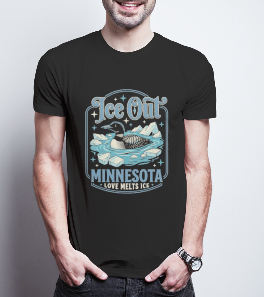 Loon Ice Out Minnesota Love Melts ICE Lake Water Bird T-Shirt