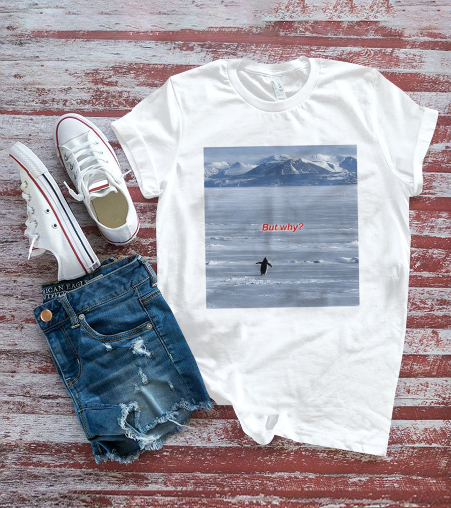 But Why Penguin Nihilist Scenic Antarctic Mountains T-Shirt
