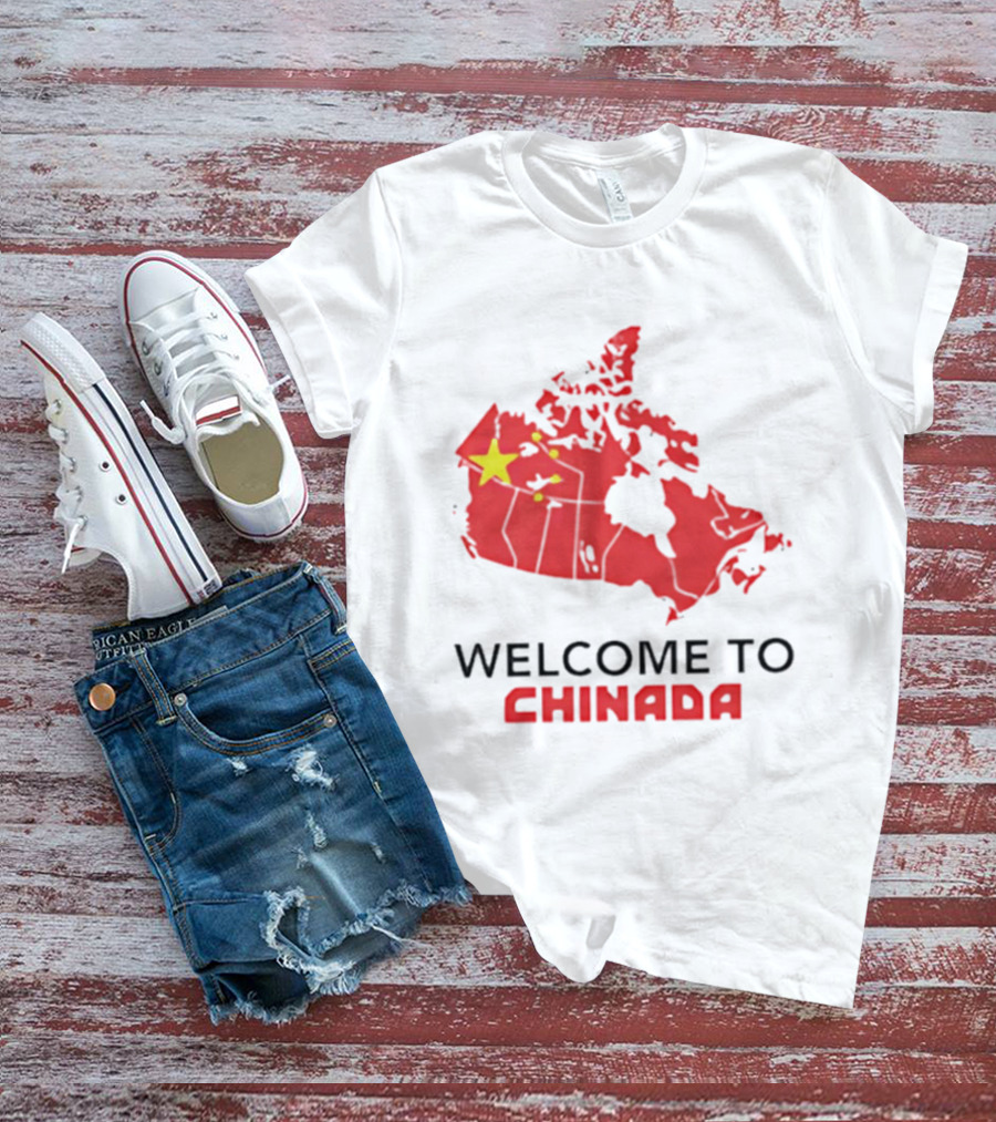 Welcome To Chinada Canada Map Redesign With Bold Text And Yellow Stars T-Shirt