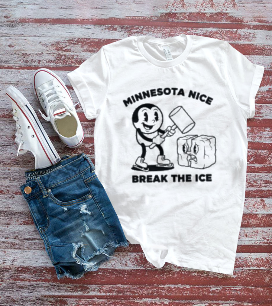 Minnesota Nice Break The Ice Cartoon Character With Hammer And Ice Block T-Shirt