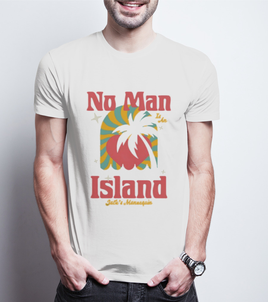 No Man Is An Island Jack's Mannequin Beachy Palm Tree Striped Heart Retro Vibes T-Shirt