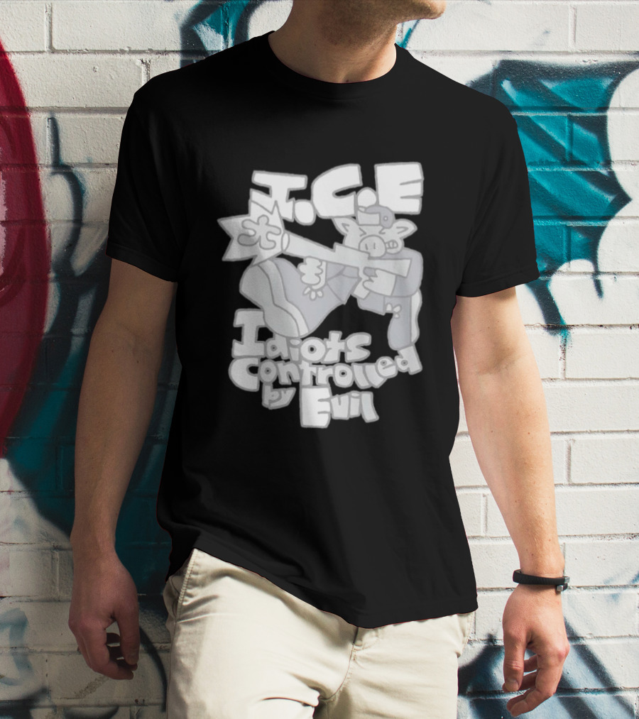 I.C.E Idiots Controlled By Evil Shooter Character With Gun T-Shirt
