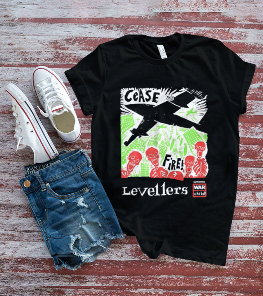 Cease Fire Levellers Red Skeletons Urban Scene T-Shirt