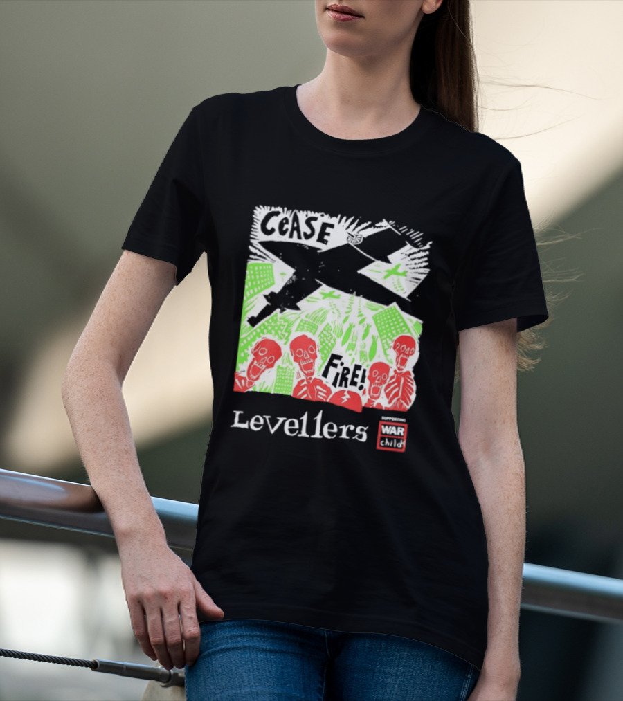 Cease Fire Levellers Red Skeletons Urban Scene T-Shirt