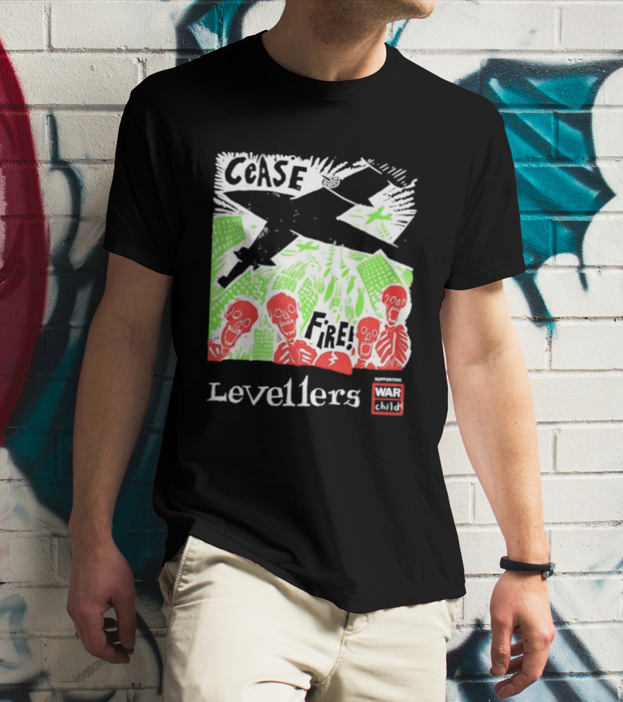 Cease Fire Levellers Red Skeletons Urban Scene T-Shirt