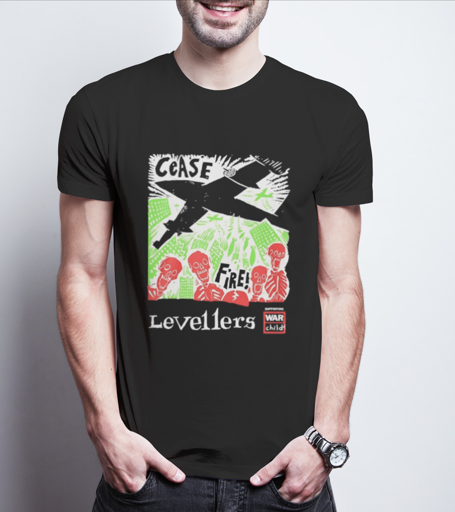 Cease Fire Levellers Red Skeletons Urban Scene T-Shirt