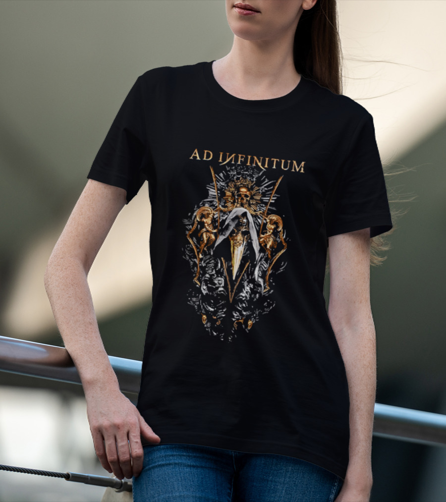 Ad Infinitum Golden Skull Plague Doctor Mask Gothic Cherubs T-Shirt