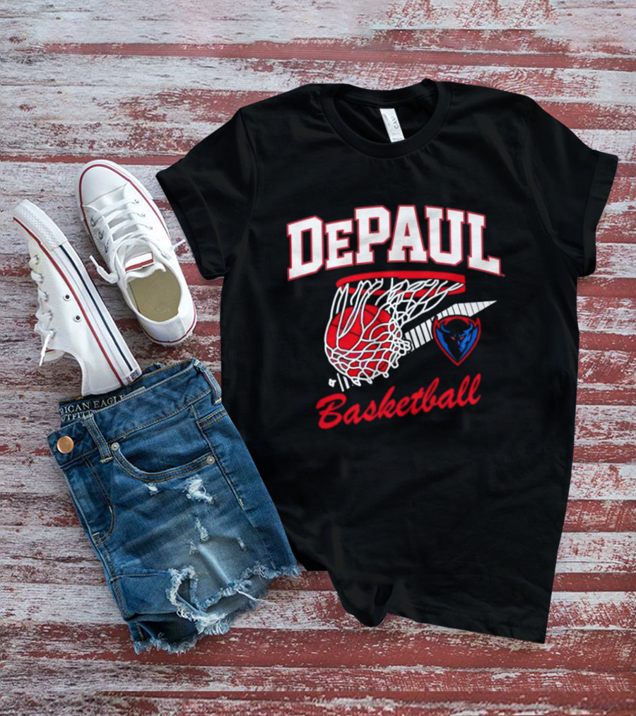 DePaul Blue Demons Basketball Hoop Throwback T-Shirt