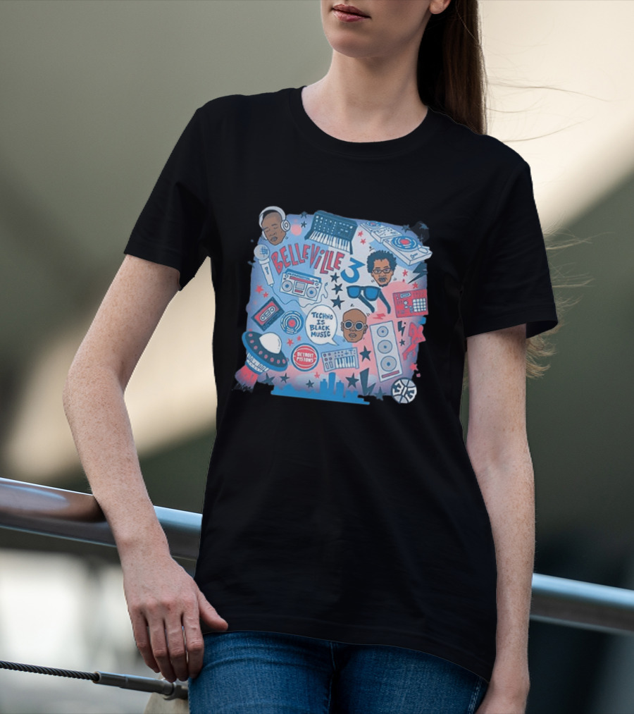 Detroit Pistons Belleville 3 Techno Is Black Music NBA Collaboration T-Shirt
