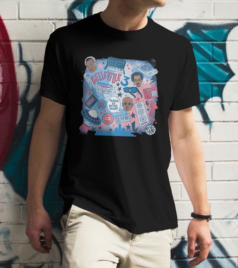 Detroit Pistons Belleville 3 Techno Is Black Music NBA Collaboration T-Shirt