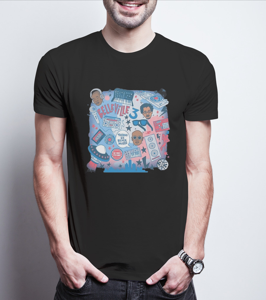 Detroit Pistons Belleville 3 Techno Is Black Music NBA Collaboration T-Shirt