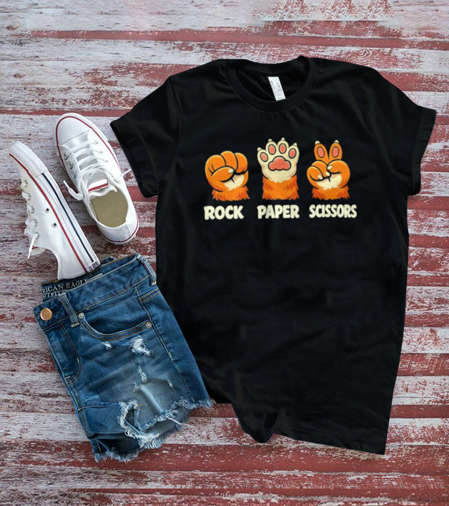 Rock Paper Scissors Cat Paw Humor Pet Lover Meme T-Shirt