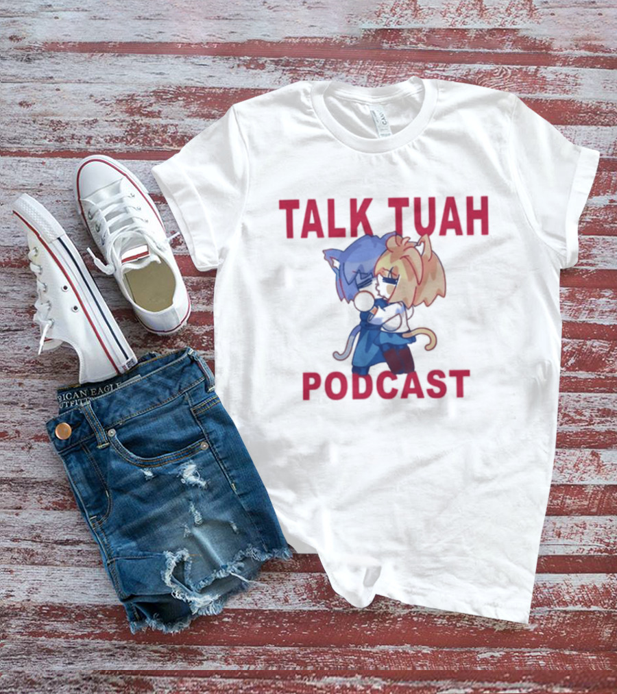 Talk Tuah Podcast Cute Anime Cat Characters Hugging T-Shirt