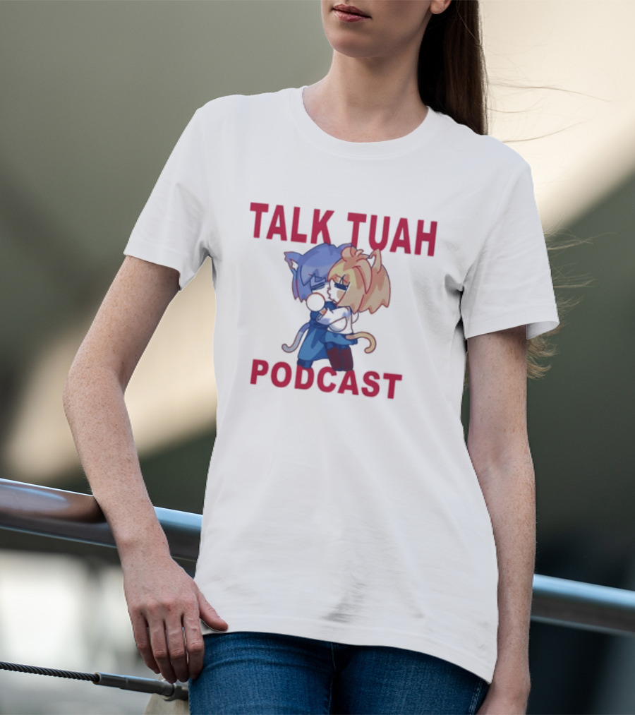 Talk Tuah Podcast Cute Anime Cat Characters Hugging T-Shirt