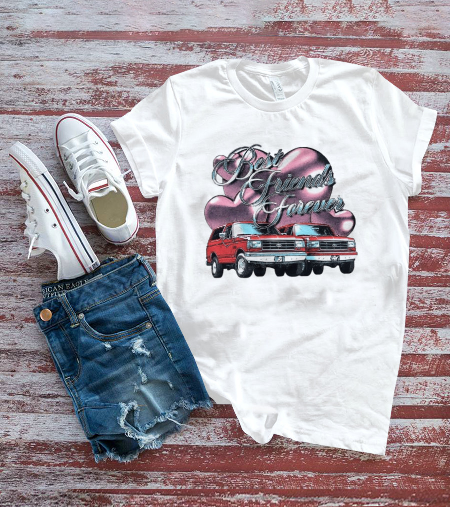 Best Friends Forever Classic Ford Cars With Pink Heart T-Shirt