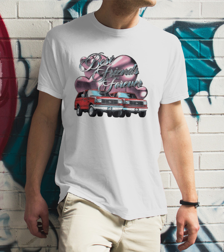 Best Friends Forever Classic Ford Cars With Pink Heart T-Shirt