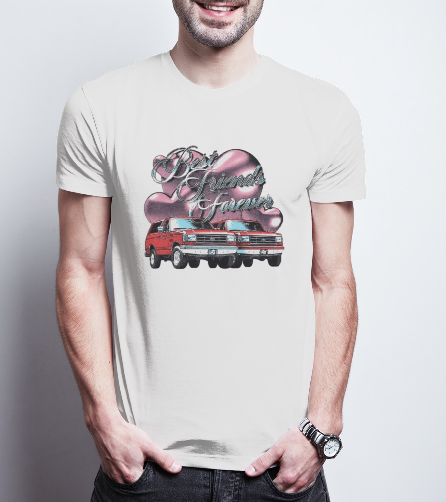 Best Friends Forever Classic Ford Cars With Pink Heart T-Shirt