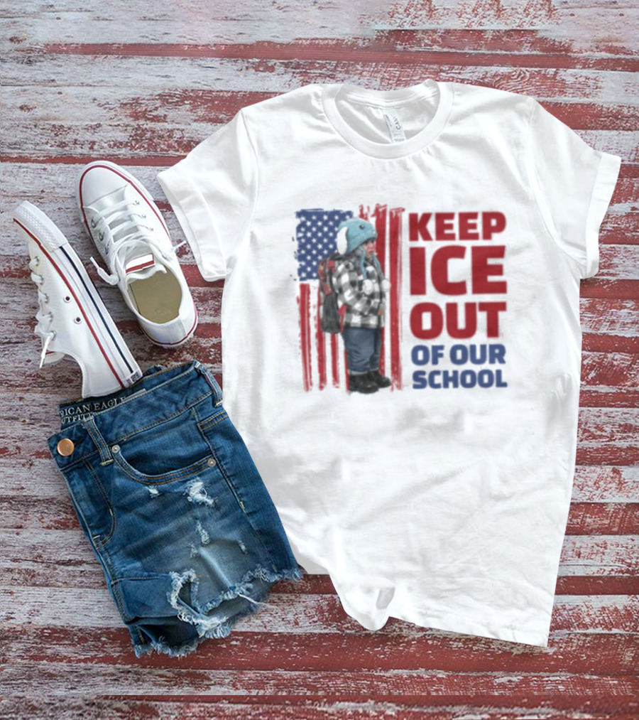 KEEP ICE OUT OF OUR SCHOOL USA Flag Blue Eagle Hat Kid Protest T-Shirt