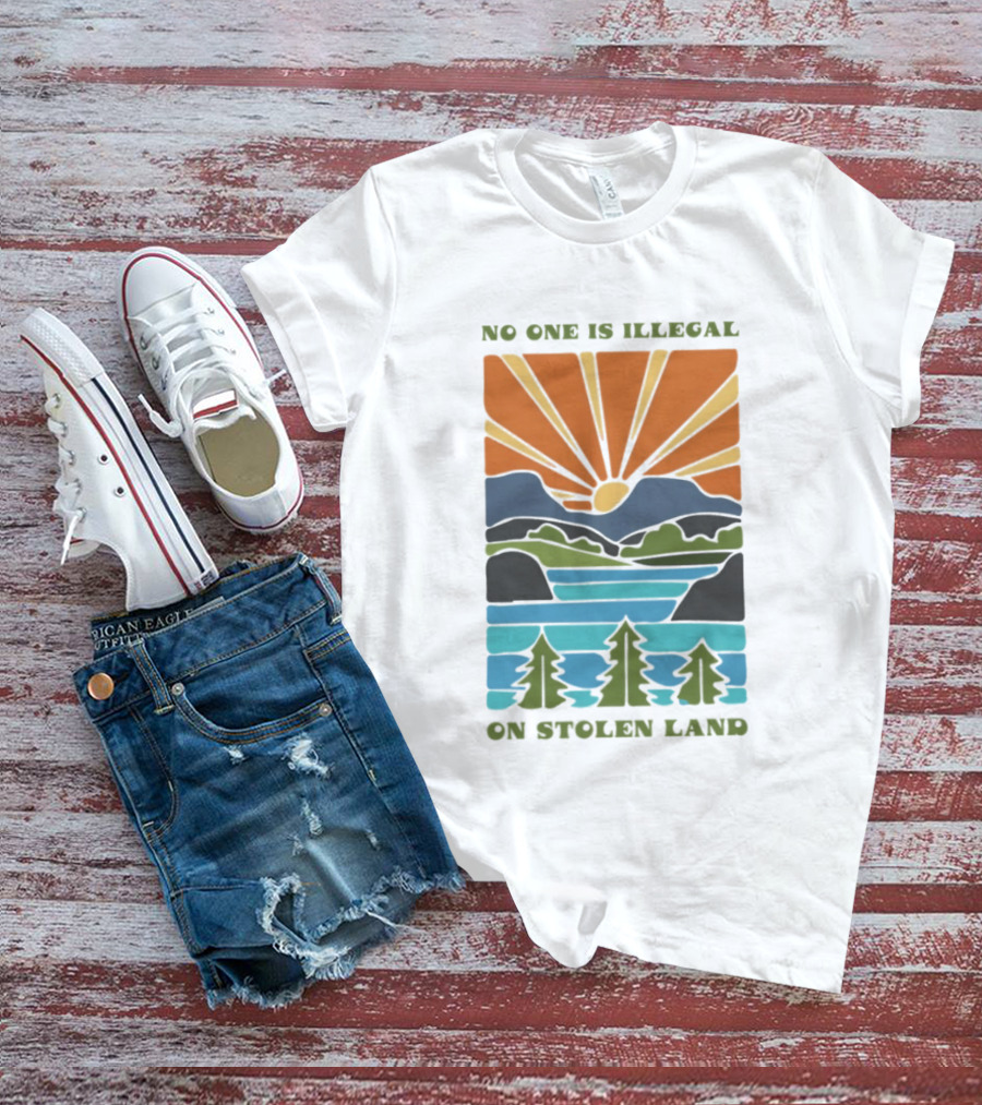 Billie Eilish No One Is Illegal On Stolen Land Sunset Scenic Mountains And Forest T-Shirt