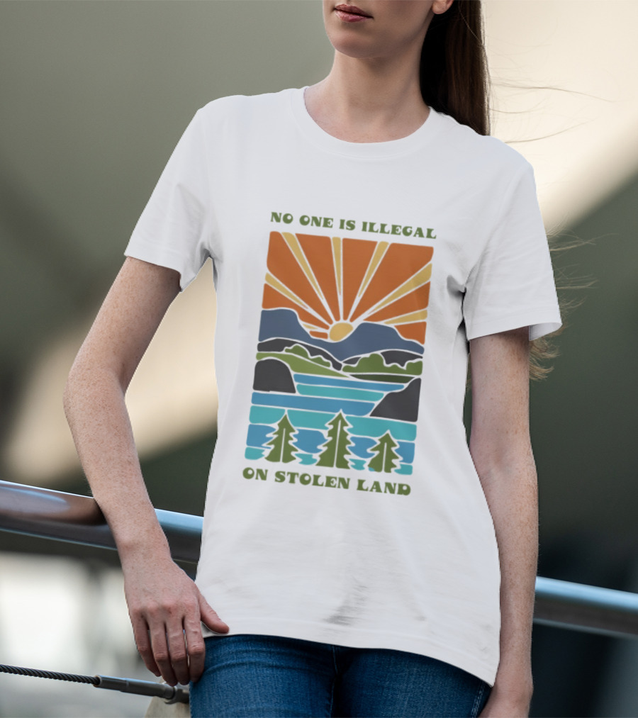 Billie Eilish No One Is Illegal On Stolen Land Sunset Scenic Mountains And Forest T-Shirt