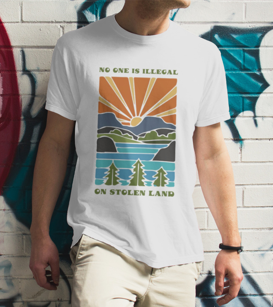Billie Eilish No One Is Illegal On Stolen Land Sunset Scenic Mountains And Forest T-Shirt