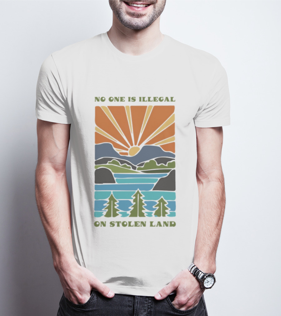 Billie Eilish No One Is Illegal On Stolen Land Sunset Scenic Mountains And Forest T-Shirt