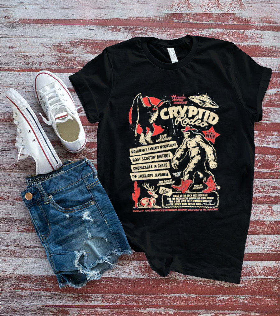 Howdy Cryptid Rodeo Yeti Sasquatch UFO Cactus Jackalope Chupacabra T-Shirt