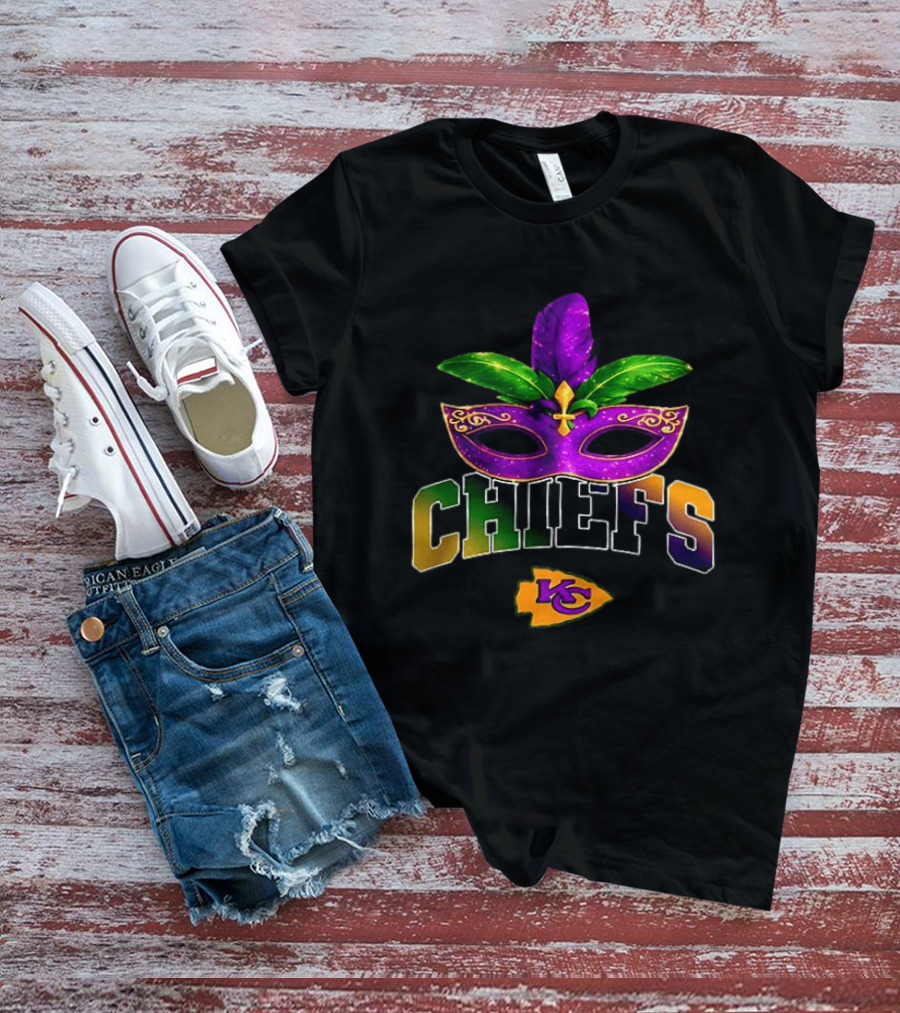 Kansas City Chiefs Mardi Gras Mask Fleur De Lis T-Shirt