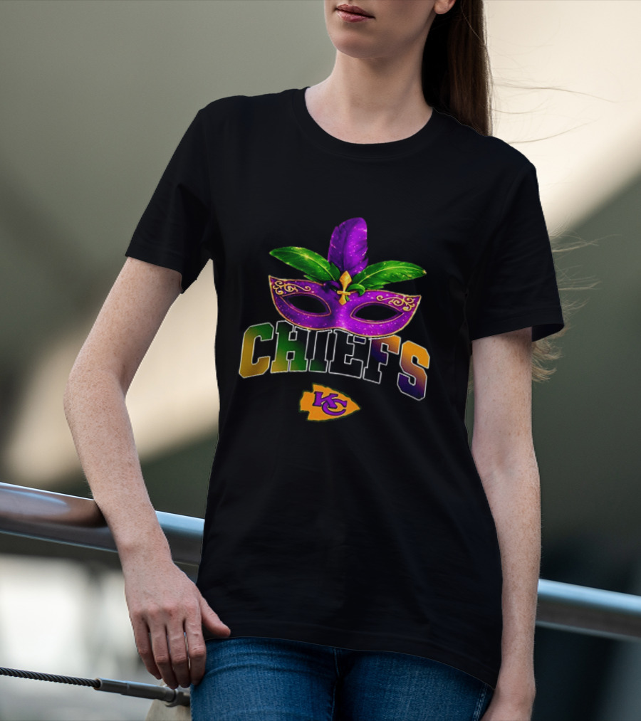 Kansas City Chiefs Mardi Gras Mask Fleur De Lis T-Shirt