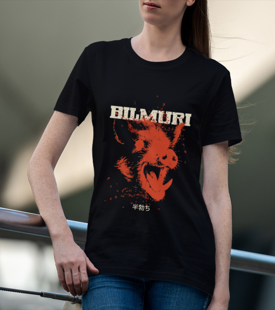 Bilmuri Splattered Hog Design With Japanese Characters T-Shirt