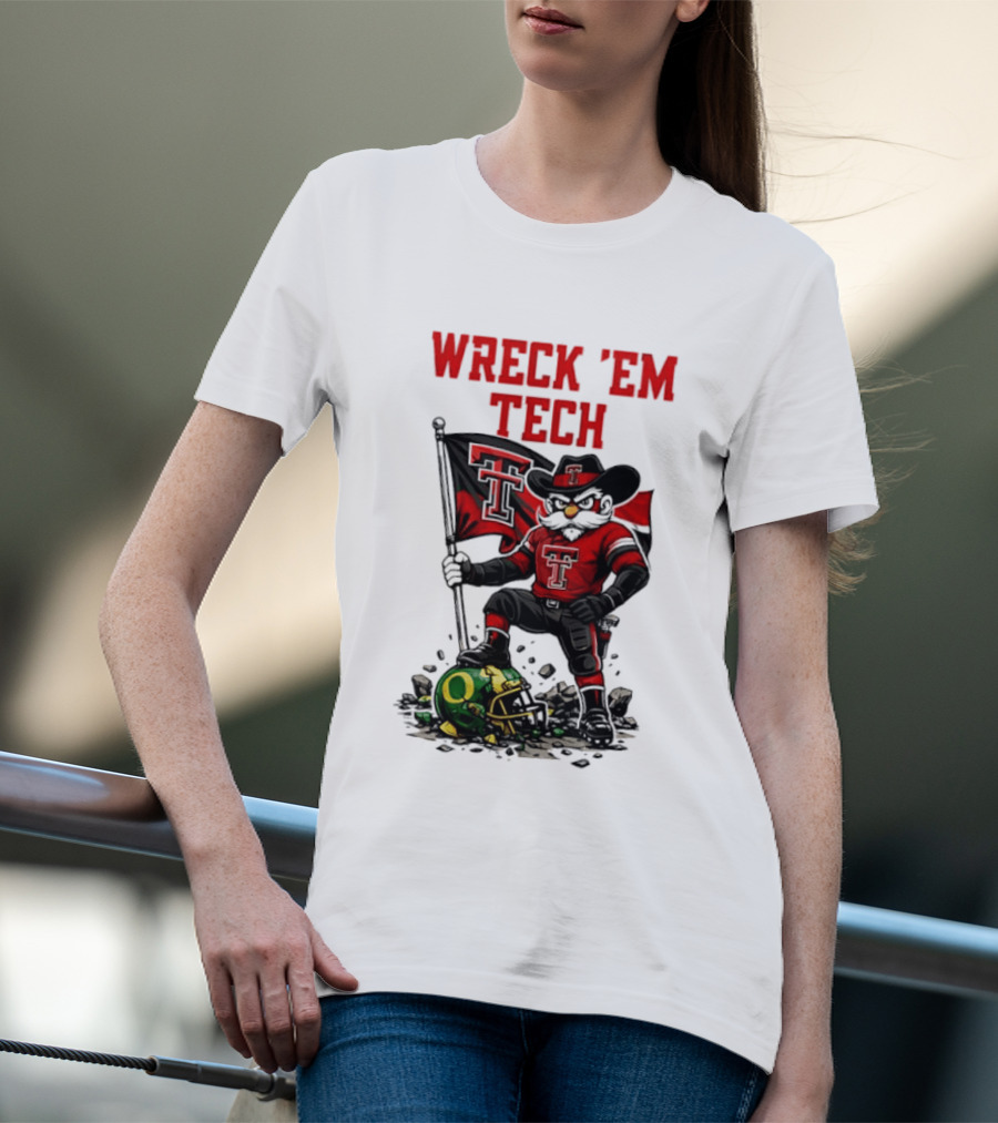Wreck 'Em Tech Texas Tech Red Raiders Raider Red Flag And Helmet T-Shirt