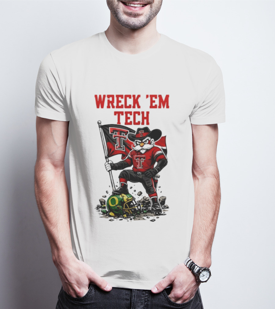 Wreck 'Em Tech Texas Tech Red Raiders Raider Red Flag And Helmet T-Shirt