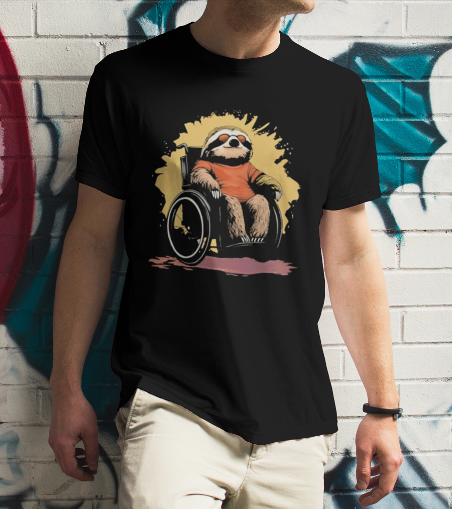 Sloth On Wheelchair With Sunglasses Relaxing Cool Attitude T-Shirt