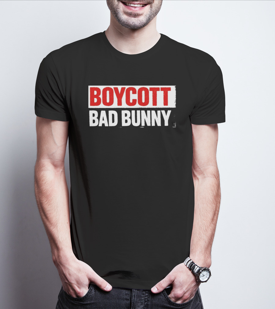 Boycott Bad Bunny Text Bold Red And White T-Shirt