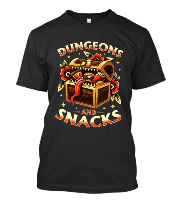 Dungeons And Snacks Mimic Treasure Chest Fantasy Humor T-Shirt