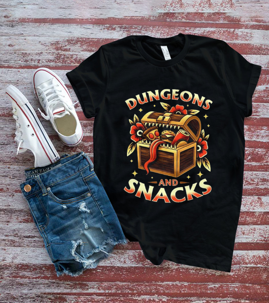 Dungeons And Snacks Mimic Treasure Chest Fantasy Humor T-Shirt