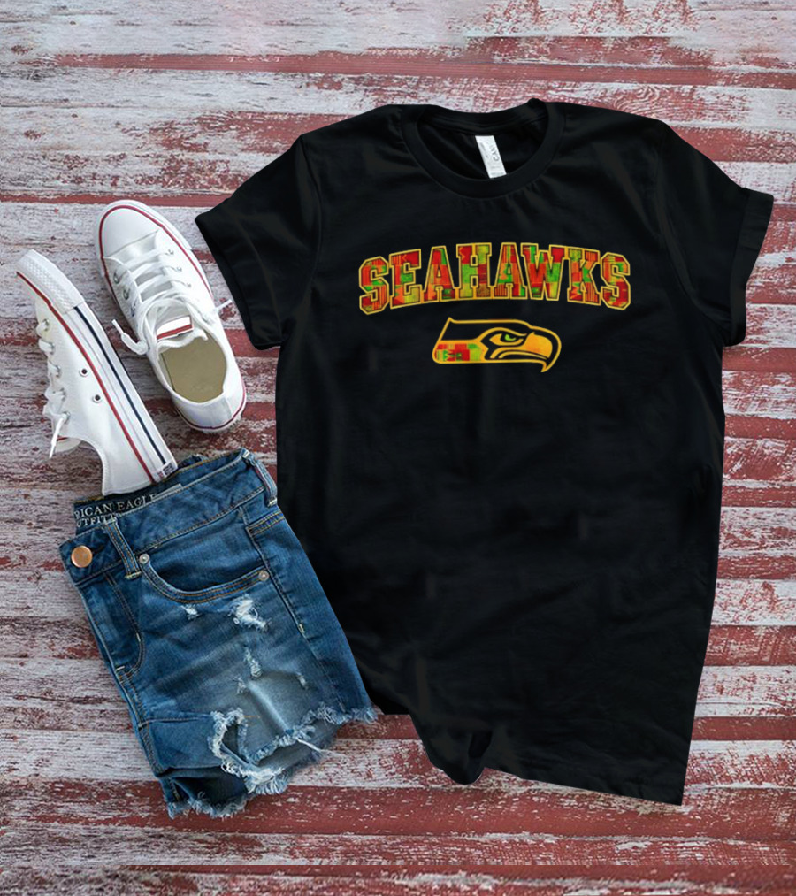 Seattle Seahawks Kente Print Black History Month Collaboration T-Shirt