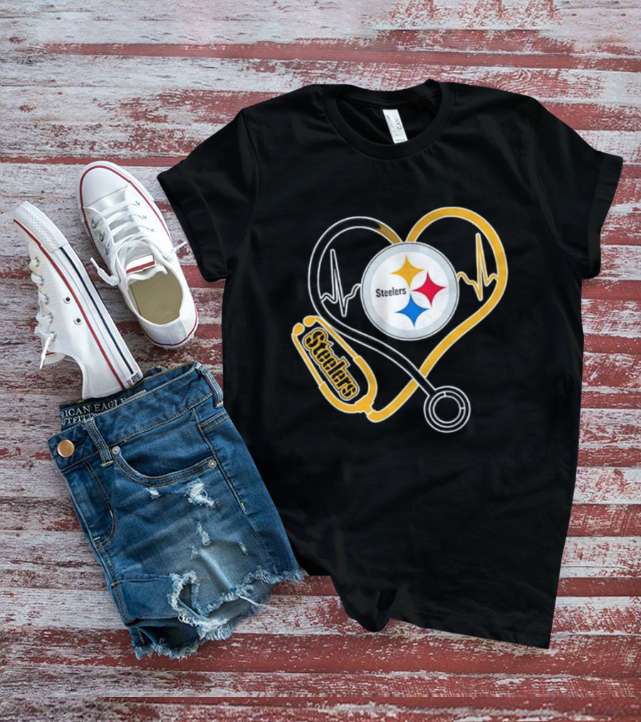 Nurse Heart Stethoscope Pittsburgh Steelers T-Shirt