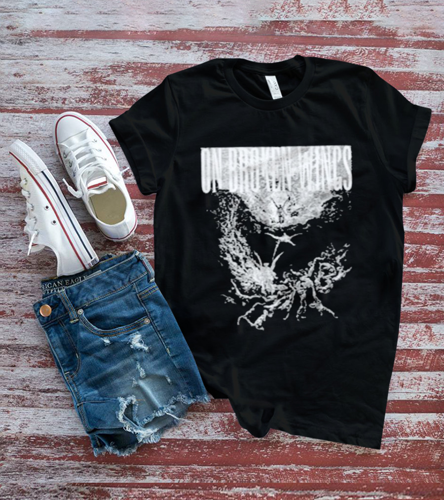 On Broken Wings Fallen Angel White Grunge T-Shirt