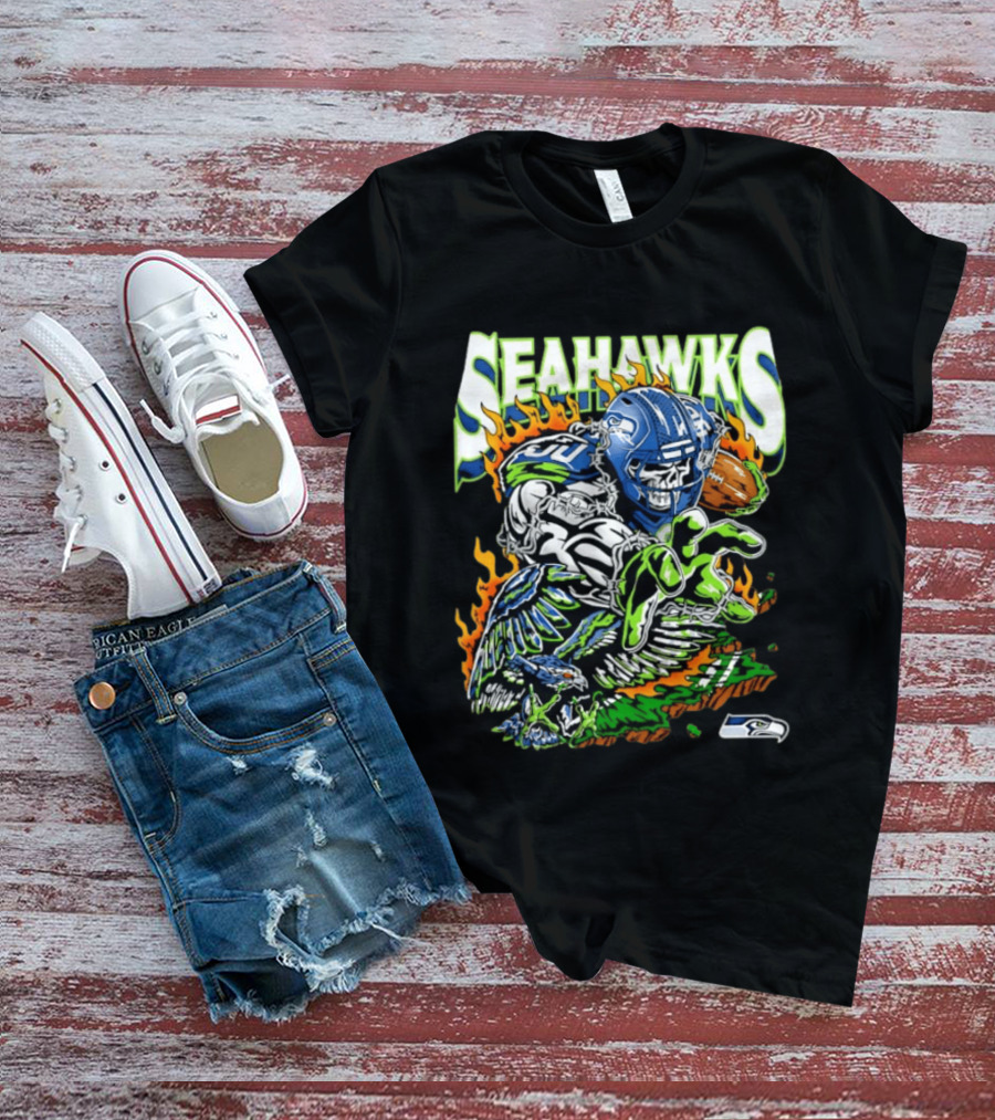 Seahawks Skull Firebird NFL Football Grunge T-Shirt