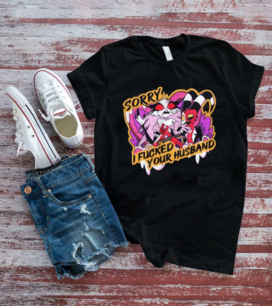 Sorry I Fucked Your Husband Characters With Purple And Red Comic T-Shirt