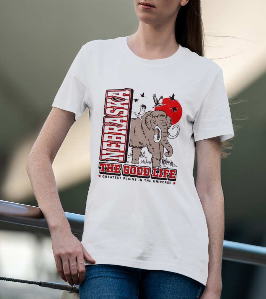 Nebraska The Good Life Greatest Plains In The Universe Mammoth Scene T-Shirt