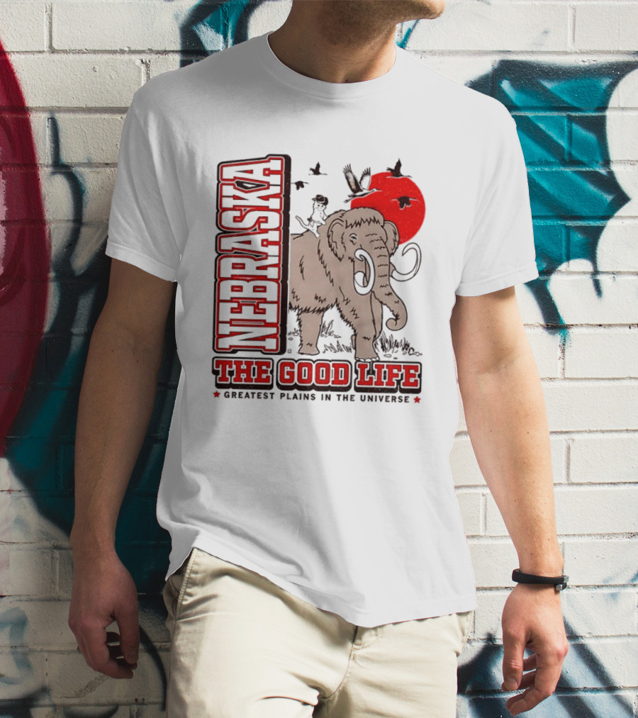 Nebraska The Good Life Greatest Plains In The Universe Mammoth Scene T-Shirt
