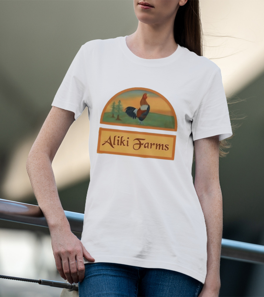 Aliki Farms Rooster Scene With Trees T-Shirt