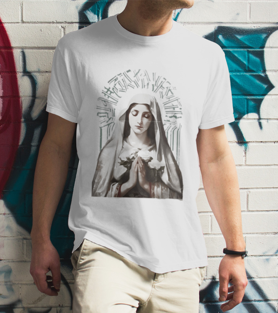 Virgin Mary With White Roses Holy Mary Mother Of Us Pray For Us Gothic T-Shirt