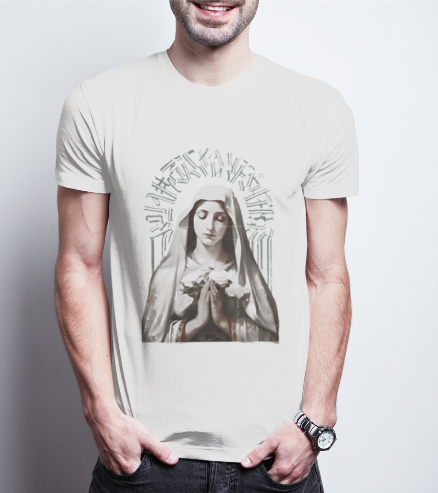 Virgin Mary With White Roses Holy Mary Mother Of Us Pray For Us Gothic T-Shirt