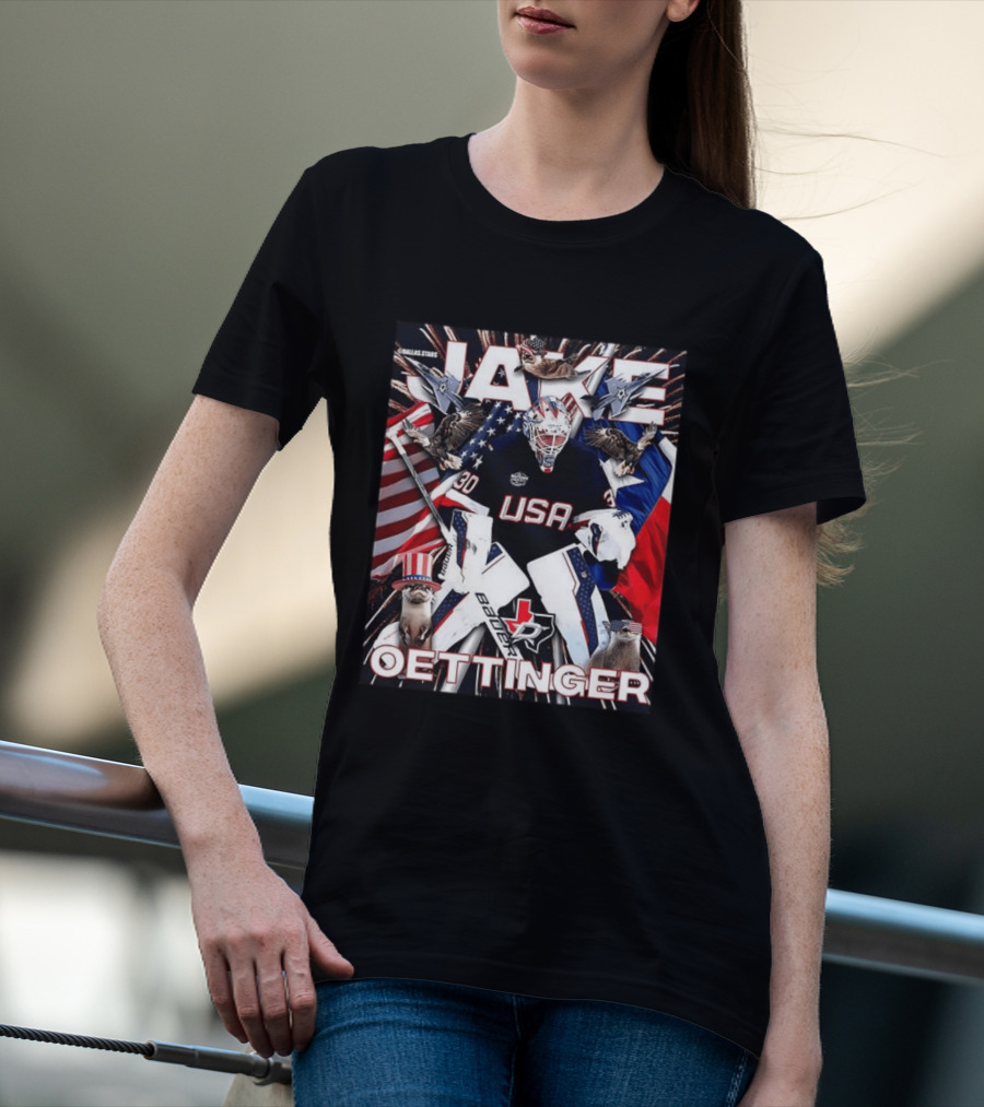 Jake Oettinger USA Hockey Olympics Dallas Stars Bauer T-Shirt